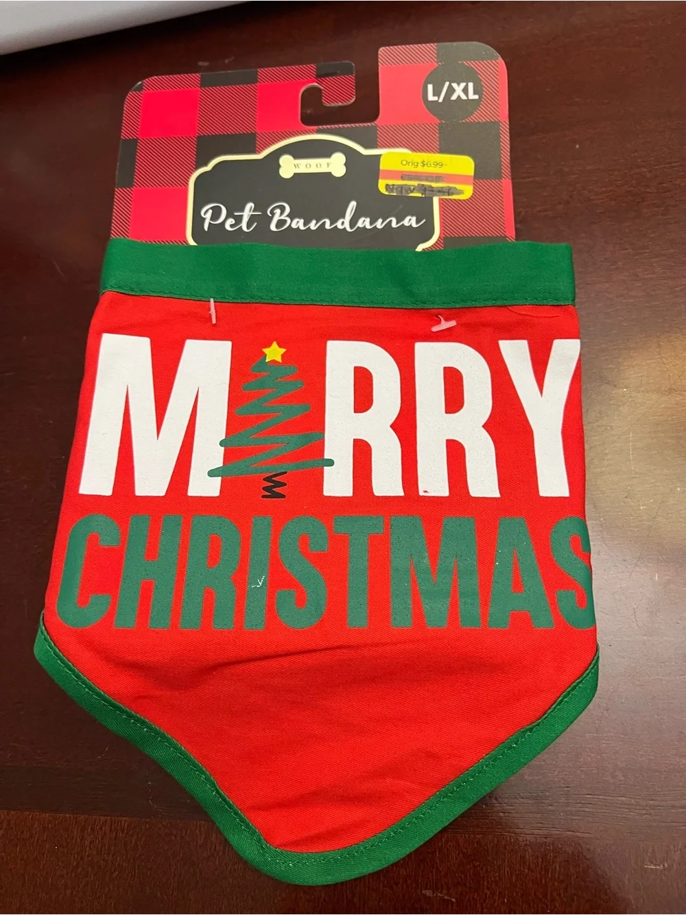 Woof Merry Christmas Red & Green Pet Bandana - L/XL